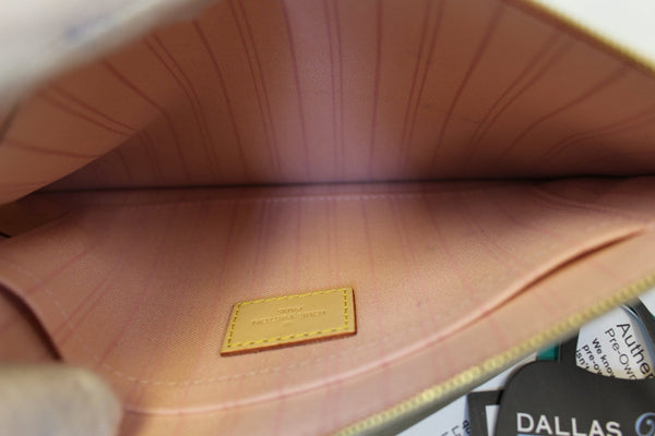 LOUIS VUITTON Damier Azur ROSE BALLERINE Pochette Wristlet Pouch Neverfull MM