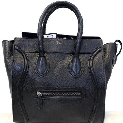 CELINE Black Leather Mini Luggage Tote Bag