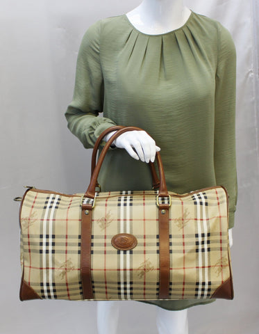 Burberry Nova Check PVC Leather Brown Beige Travel Bag