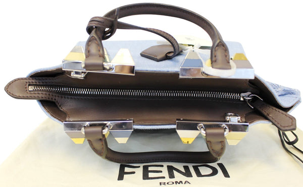 FENDI 3 Jour Mini Fringed Denim Studs Tote Crossbody Bag