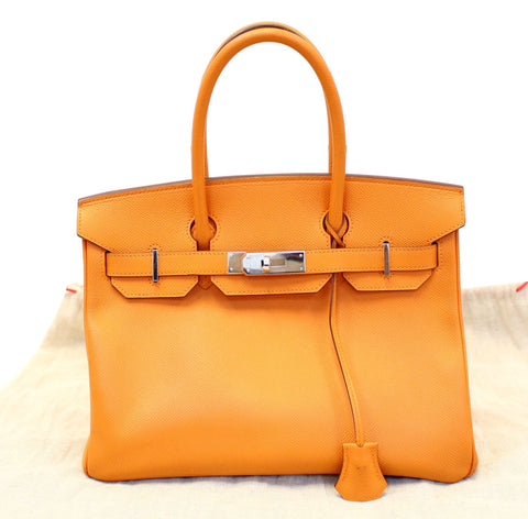 HERMES Birkin 30cm Orange Clemence Silver Hardware Bag