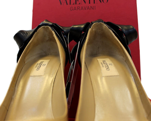 VALENTINO Patent Leather Nude and Black Bow Pumps Size 39