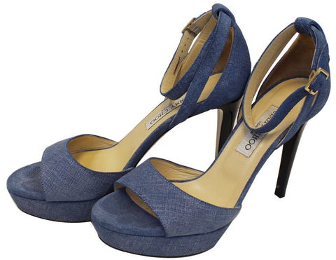 JIMMY CHOO Kayden Denim Platform Sandals Blue Size 39.1/2 - Sale