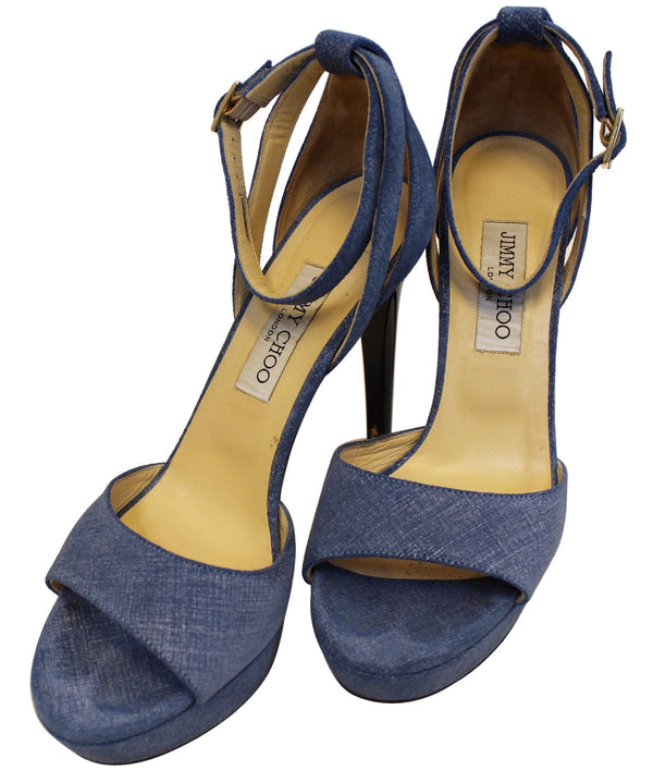 JIMMY CHOO Kayden Denim Platform Sandals Blue Size 39.1/2