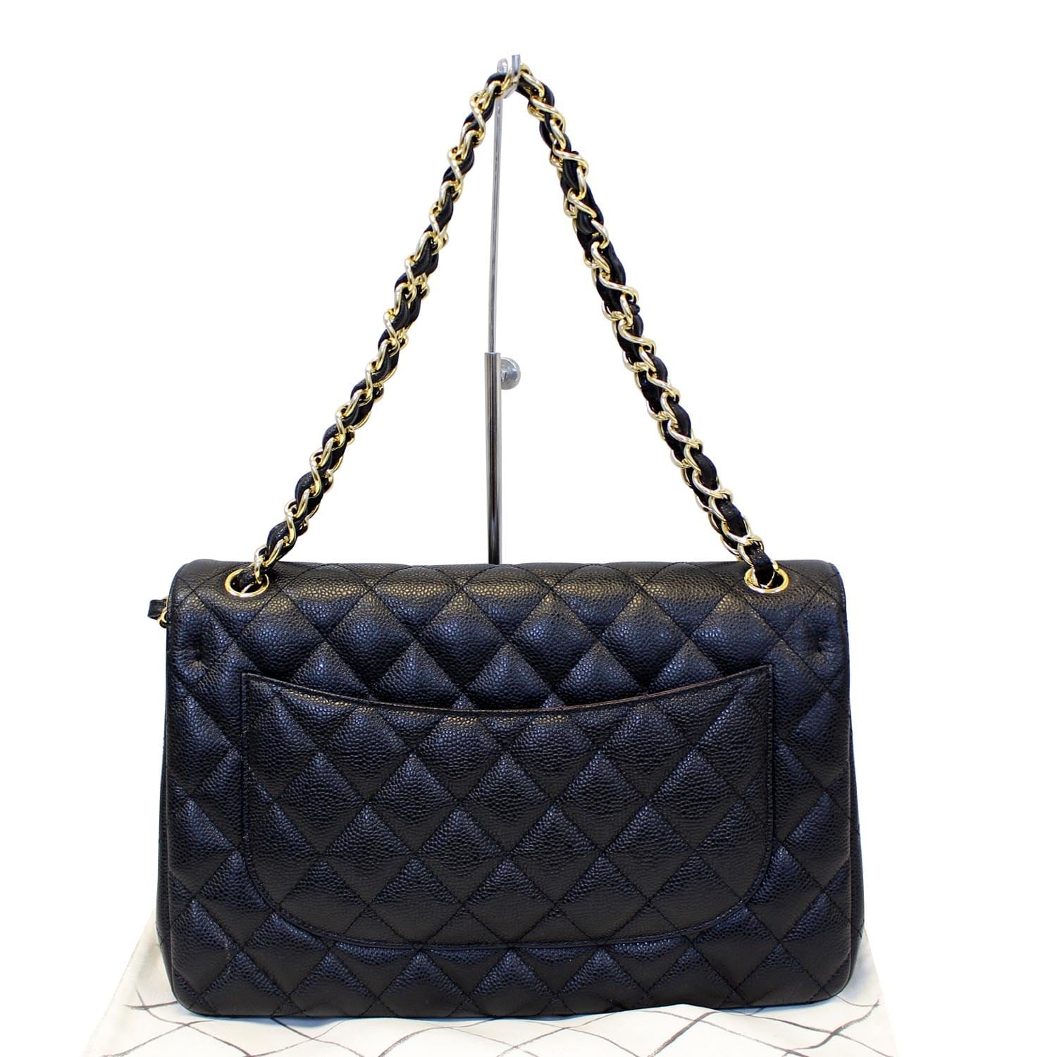 Chanel Caviar Chevron Quilted Jumbo Double Flap Black