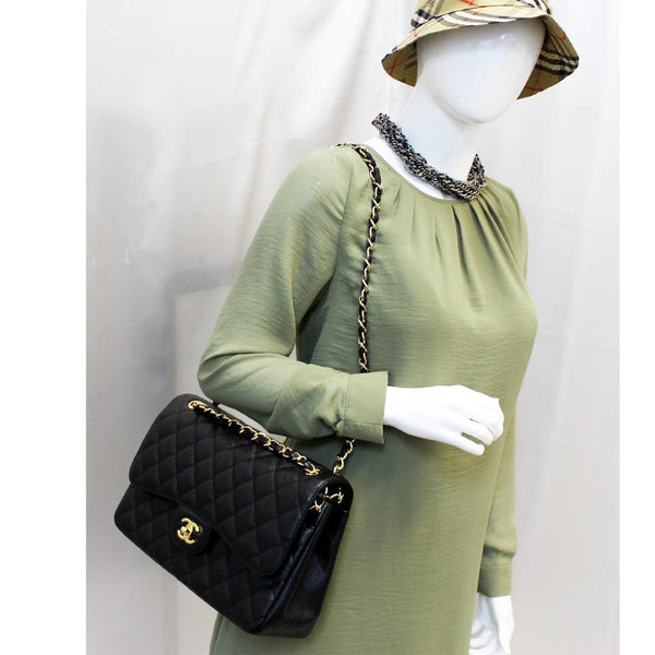 Chanel Double Flap Classic Jumbo Caviar Shoulder Bag for women