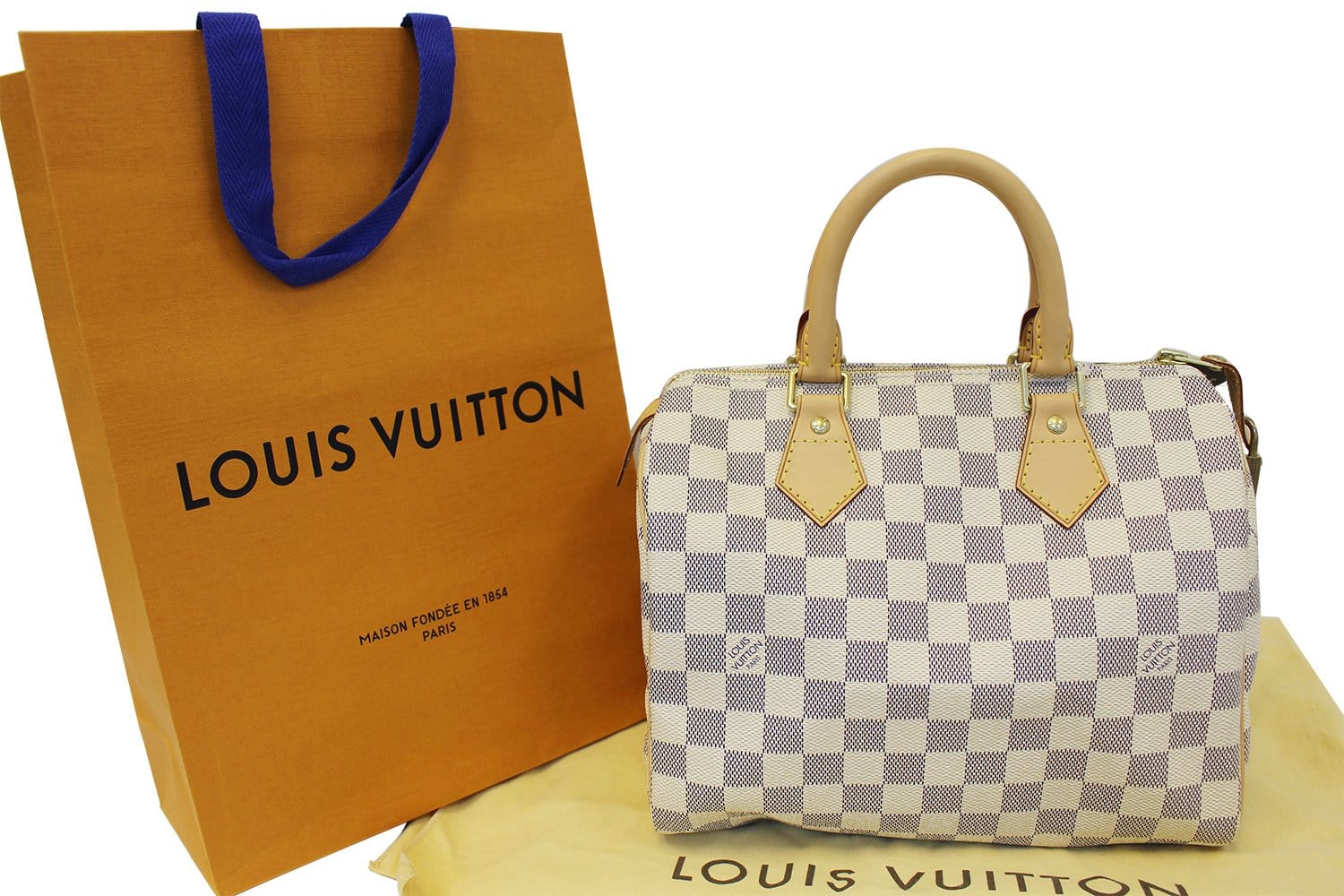 $900 Louis Vuitton Damier Azur Speedy 25 Tote Bag Purse - Lust4Labels