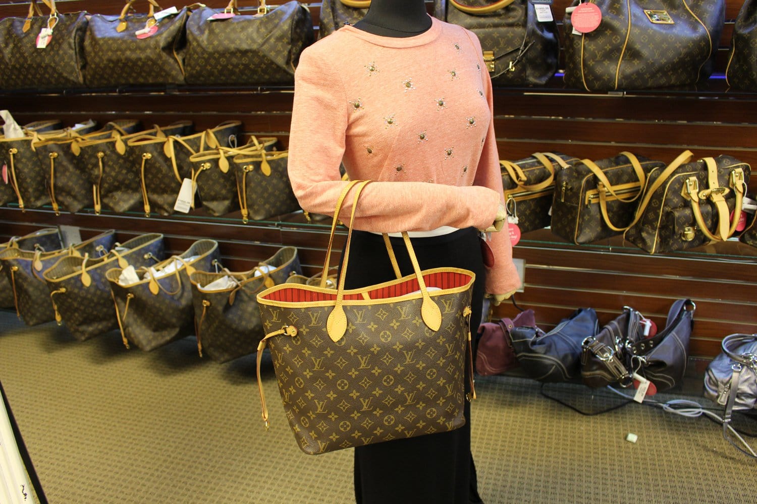 Louis Vuitton, Bags, Lv Neverfull Mm Red Interior