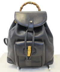 GUCCI Backpack Bamboo Black Leather Handbag