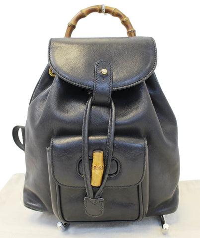 GUCCI Backpack Bamboo Black Leather Handbag