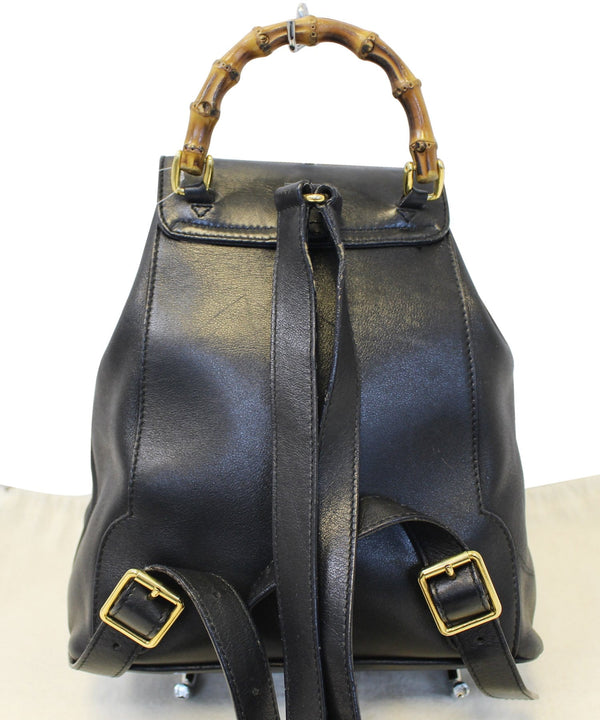 GUCCI Backpack Bamboo Black Leather Handbag