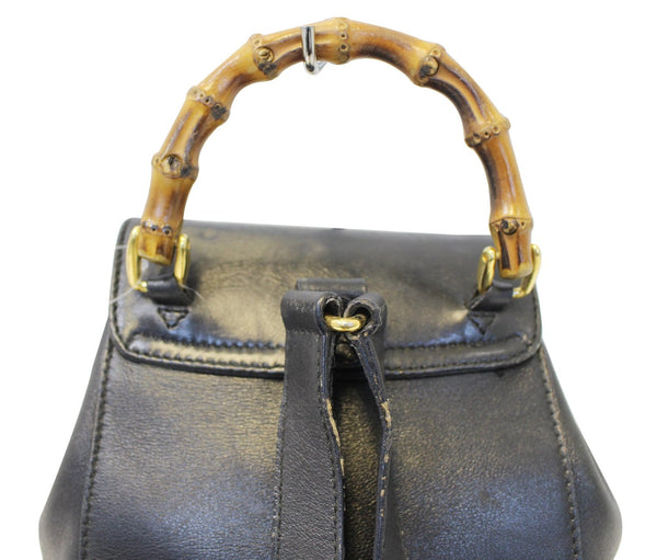 GUCCI Backpack Bamboo Black Leather Handbag