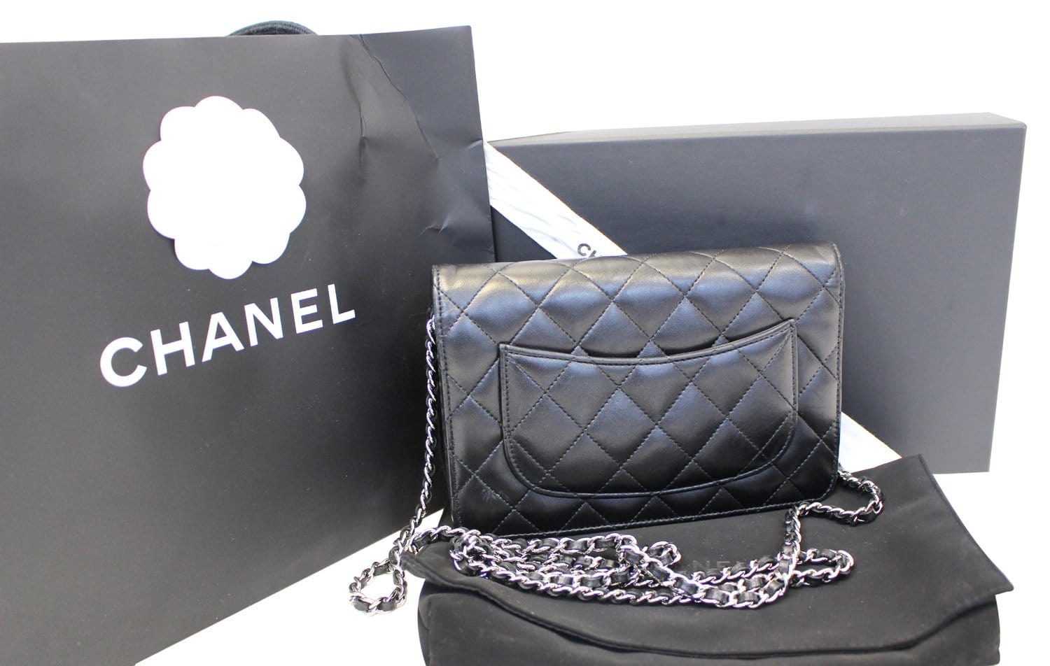 Chanel Black Lambskin Mini Flap Wallet on a Chain Bag at 1stDibs