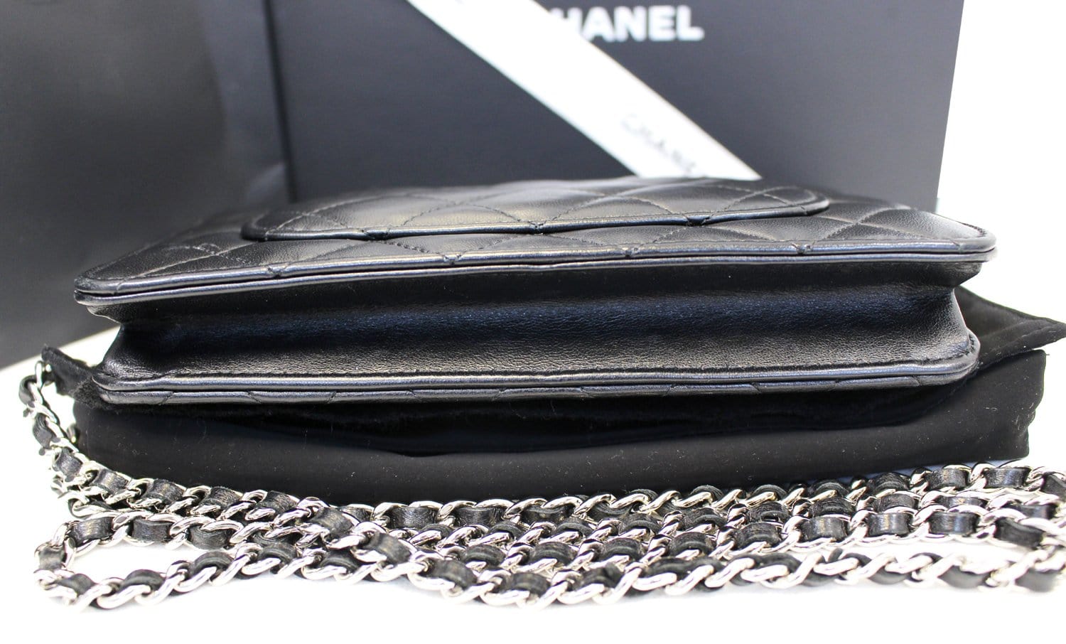 CHANEL Black Lambskin Wallet On Chain WOC Shoulder Bag Crossbody