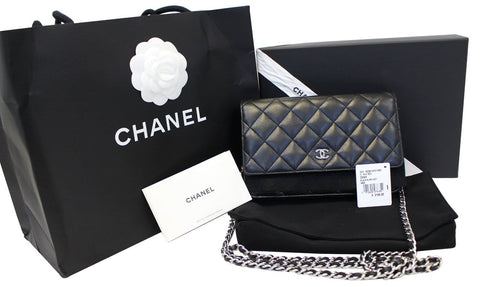 CHANEL Black LambSkin Wallet On Chain WOC Clutch Crossbody Bag