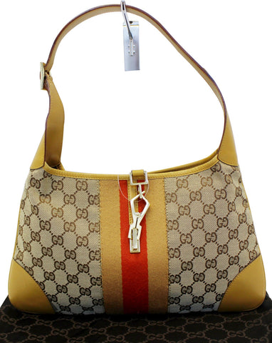 GUCCI GG Canvas/Leather Jackie Shoulder Hobo Bag