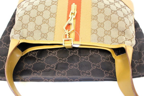 GUCCI GG Canvas/Leather Jackie Shoulder Hobo Bag 