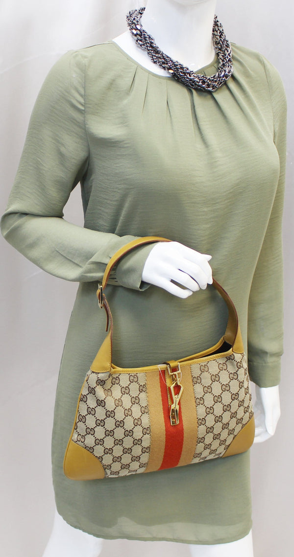 GUCCI GG Canvas/Leather Jackie Shoulder Hobo Bag 