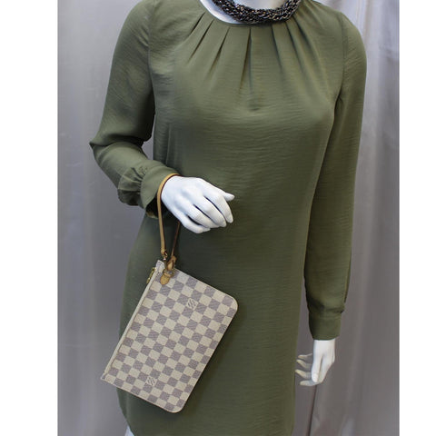 LOUIS VUITTON Pochette Wristlet Pouch Neverfull MM Damier Azur