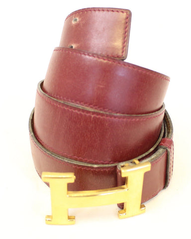 Hermes Constance H Belt Burgundy Vintage Size 39