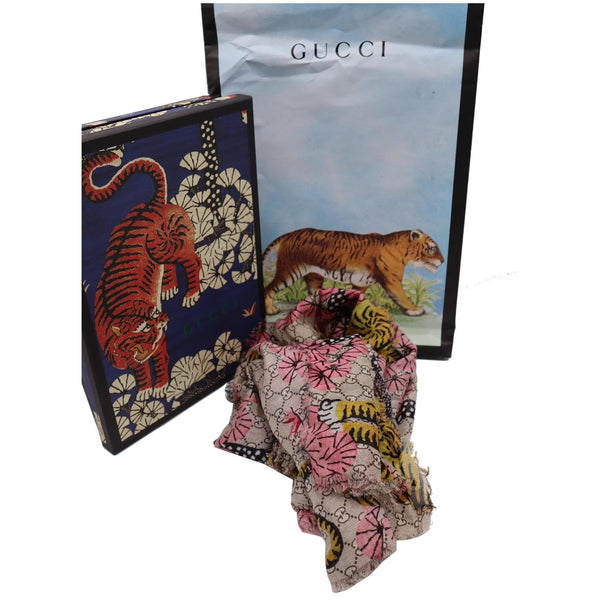 GUCCI Bengal Tiger Modal Silk Shawl Pink