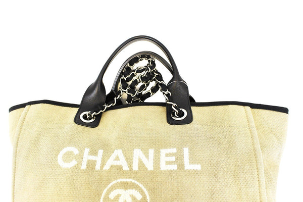 CHANEL Beige Denim Deauville Large Shopping Tote Bag