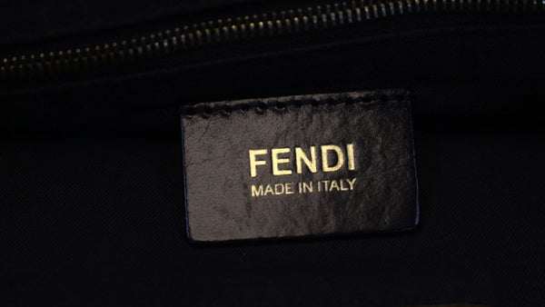 FENDI Tobacco and Red Leather Pequin Stripe Canvas Hobo Bag