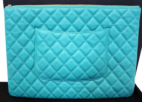 CHANEL Turquoise Leather Document Case Clutch Bag