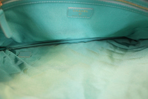 CHANEL Turquoise Leather Document Case Clutch Bag