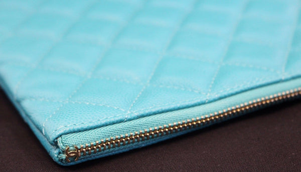 CHANEL Turquoise Leather Document Case Clutch Bag