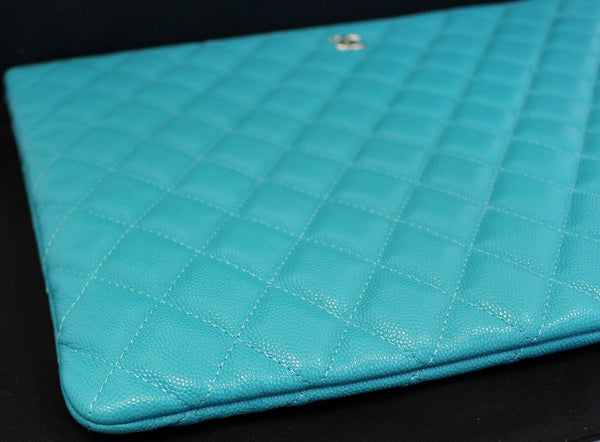 CHANEL Turquoise Leather Document Case Clutch Bag