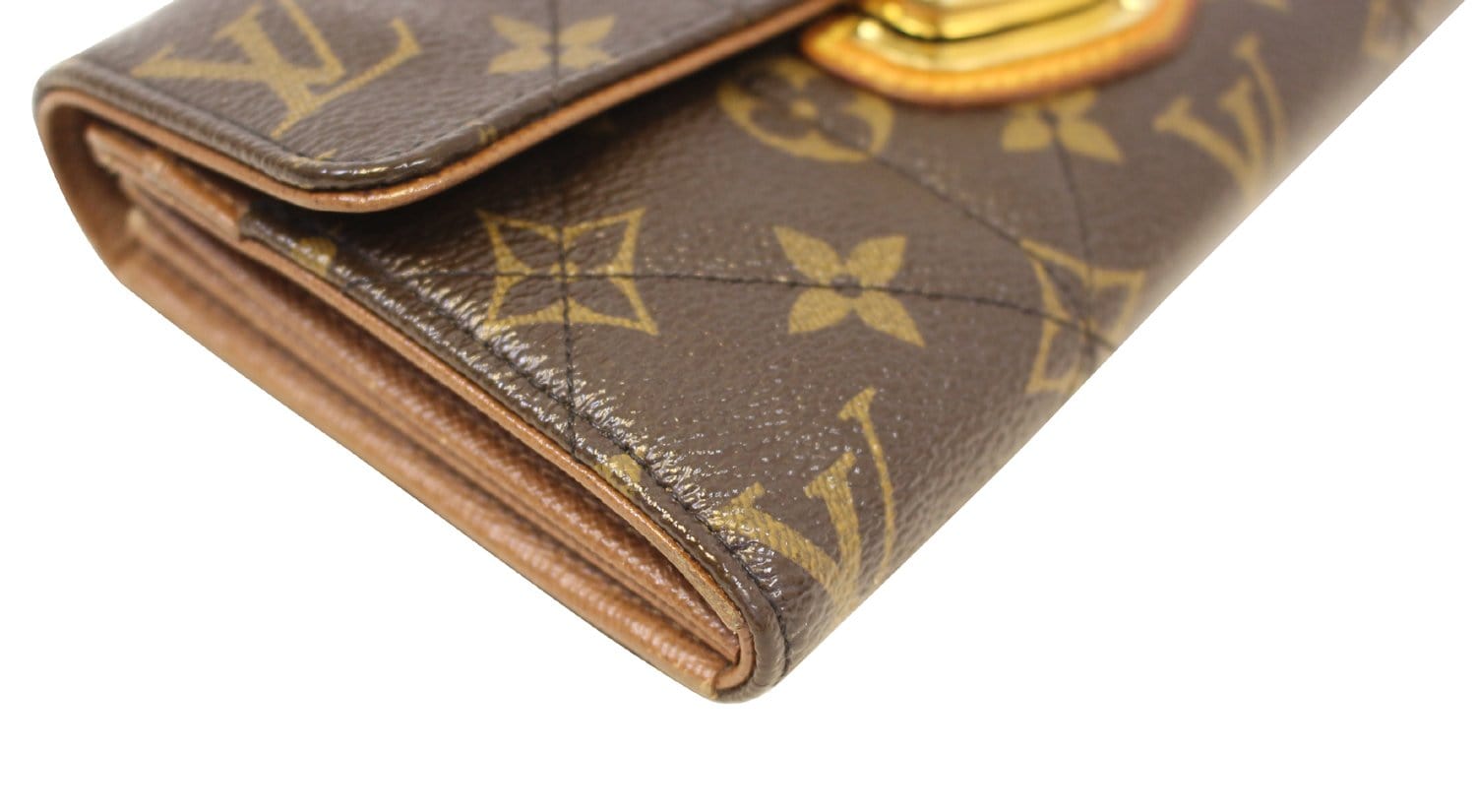 Louis Vuitton Metal Clasp Lock Monogram Tri Fold Wallet