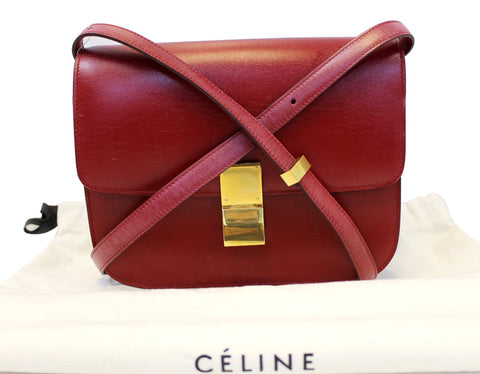 CELINE Box Calfskin Medium Classic Box Flap Red Crossbody Bag