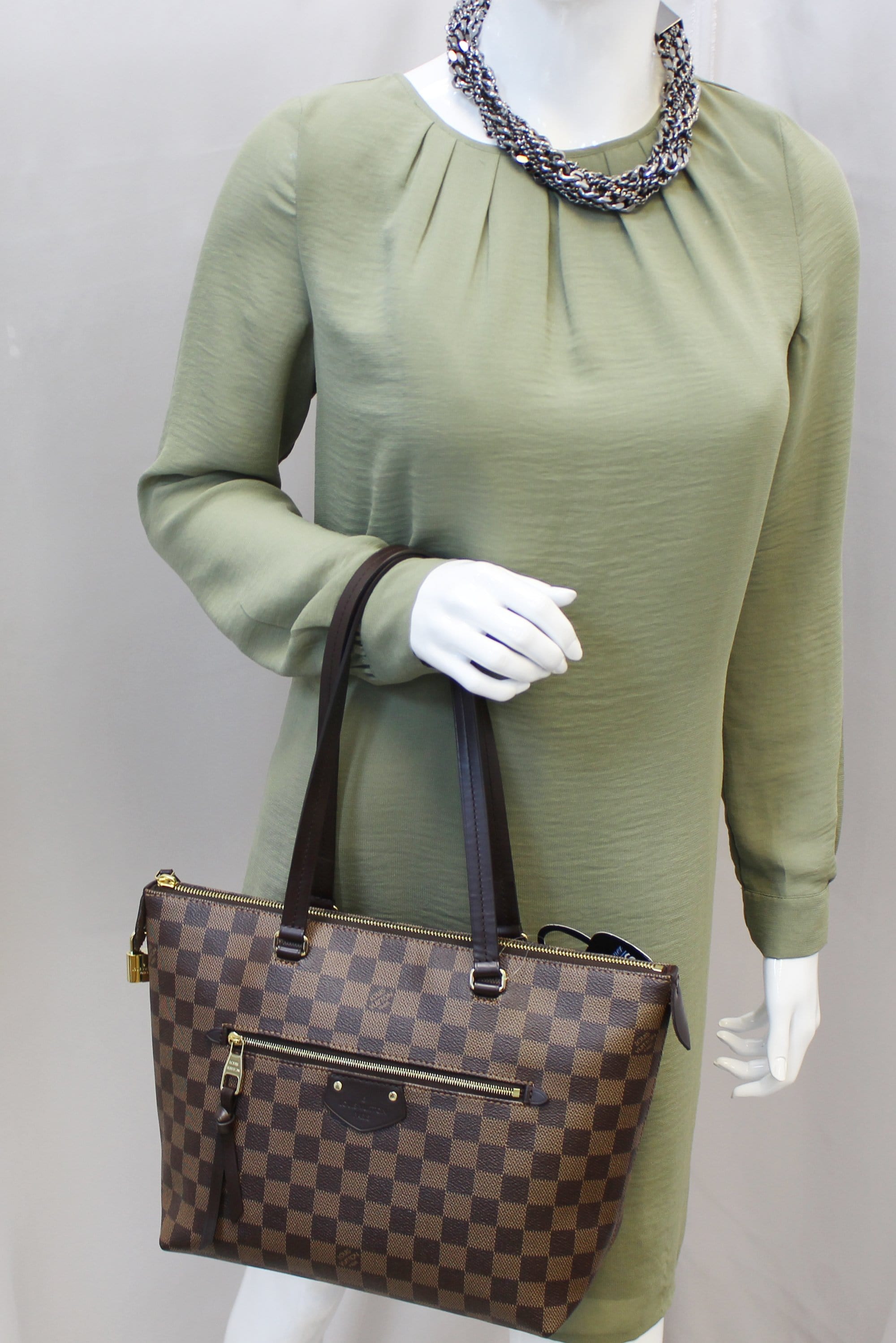 Authentic Louis Vuitton Damier Ebene Iena MM Shoulder Tote Handbag M41013