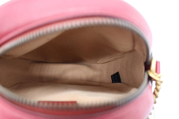 GUCCI GG Marmont Mini Round Leather Crossbody Bag Red 550154