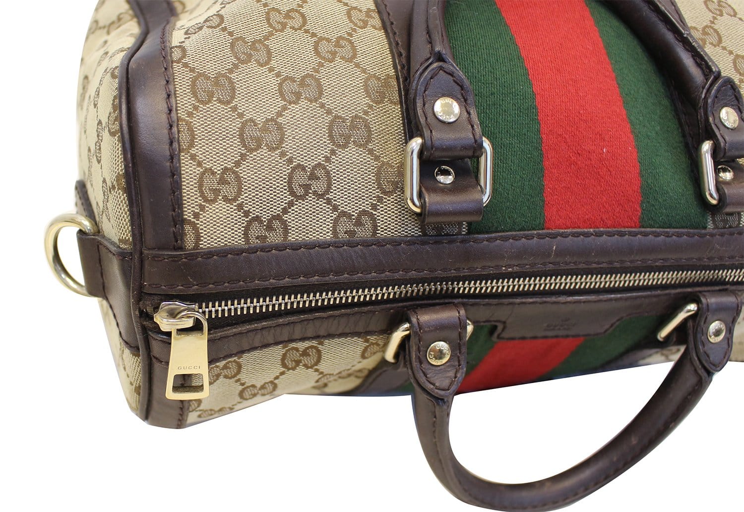 Brown Tan Monogram Vintage Gucci Boston 002-123-0167 Handbag With