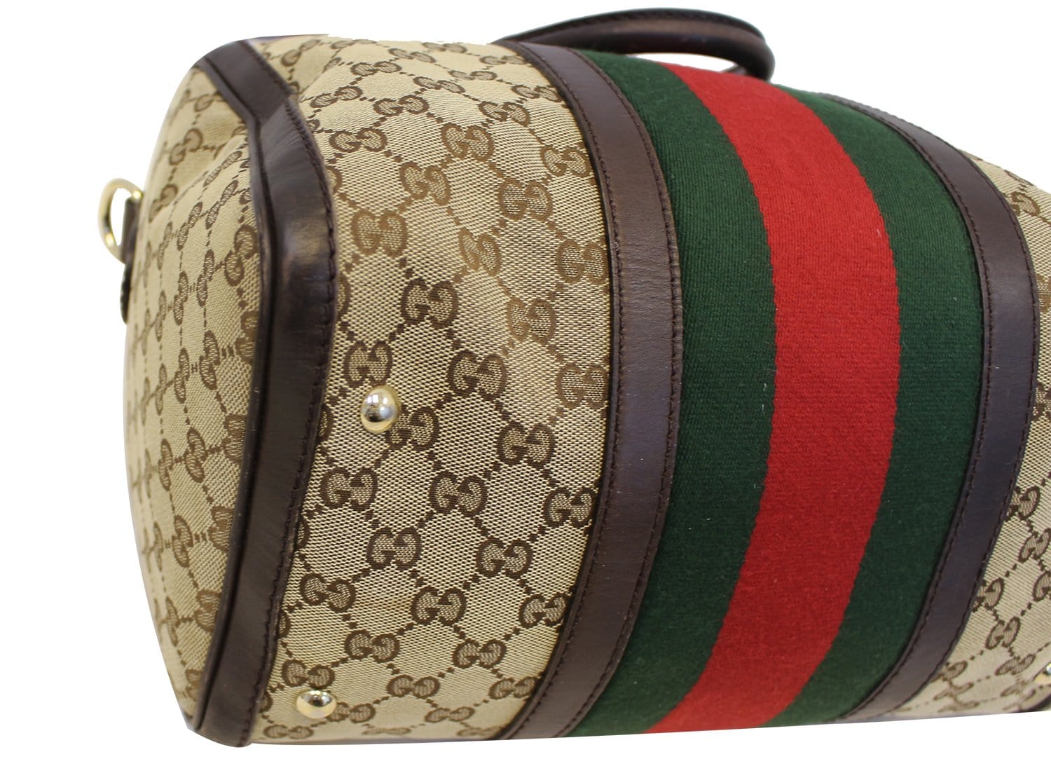 Brown Tan Monogram Vintage Gucci Boston 002-123-0167 Handbag With