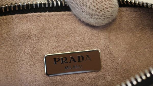 PRADA Black Leather Logo Plaque Wristlet Clutch Bag