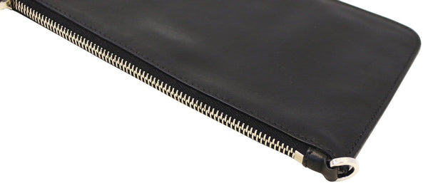 PRADA Black Leather Logo Plaque Wristlet Clutch Bag