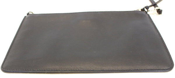 PRADA Black Leather Logo Plaque Wristlet Clutch Bag