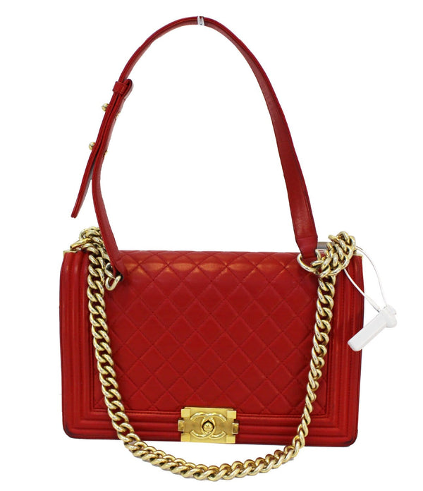 CHANEL Boy Bag - Red Glazed Quilted Leather Large