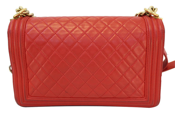 CHANEL Boy Bag - Red Glazed Quilted Leather Large - back view