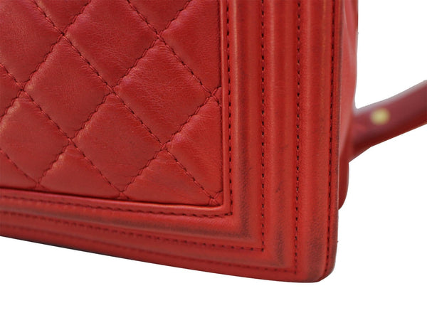 CHANEL Boy Bag - Red Glazed Quilted Leather Large - corner