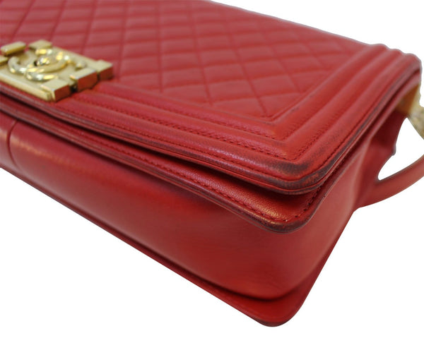 CHANEL Boy Bag - Red Glazed Quilted Leather Large - pure leather