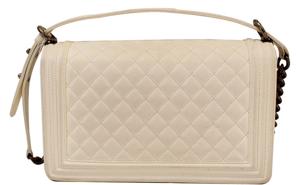 CHANEL Boy Bag - CHANEL Leather White Glazed Quilted Large size