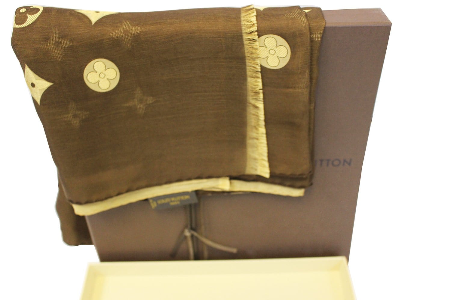 Louis Vuitton scarf brown silk monogram square 55×53cm Used Japan Fedex
