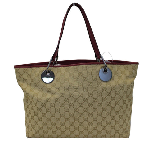 GUCCI Eclipse Beige Red GG Canvas Leather Tote Bag