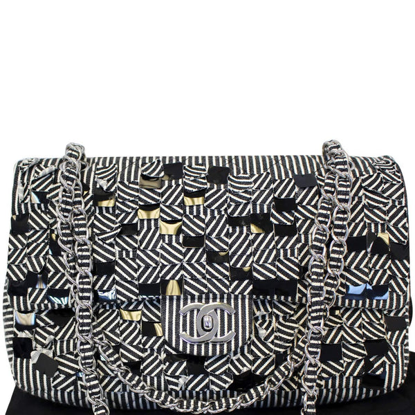Chanel Flap Medium Black & White Striped Shoulder Bag for sale