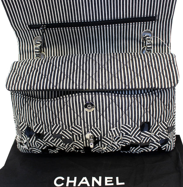 Chanel Flap Medium Black & White Striped Shoulder Bag - front view