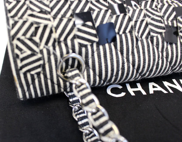 Chanel Flap Medium Black & White Striped Shoulder Bag - side view